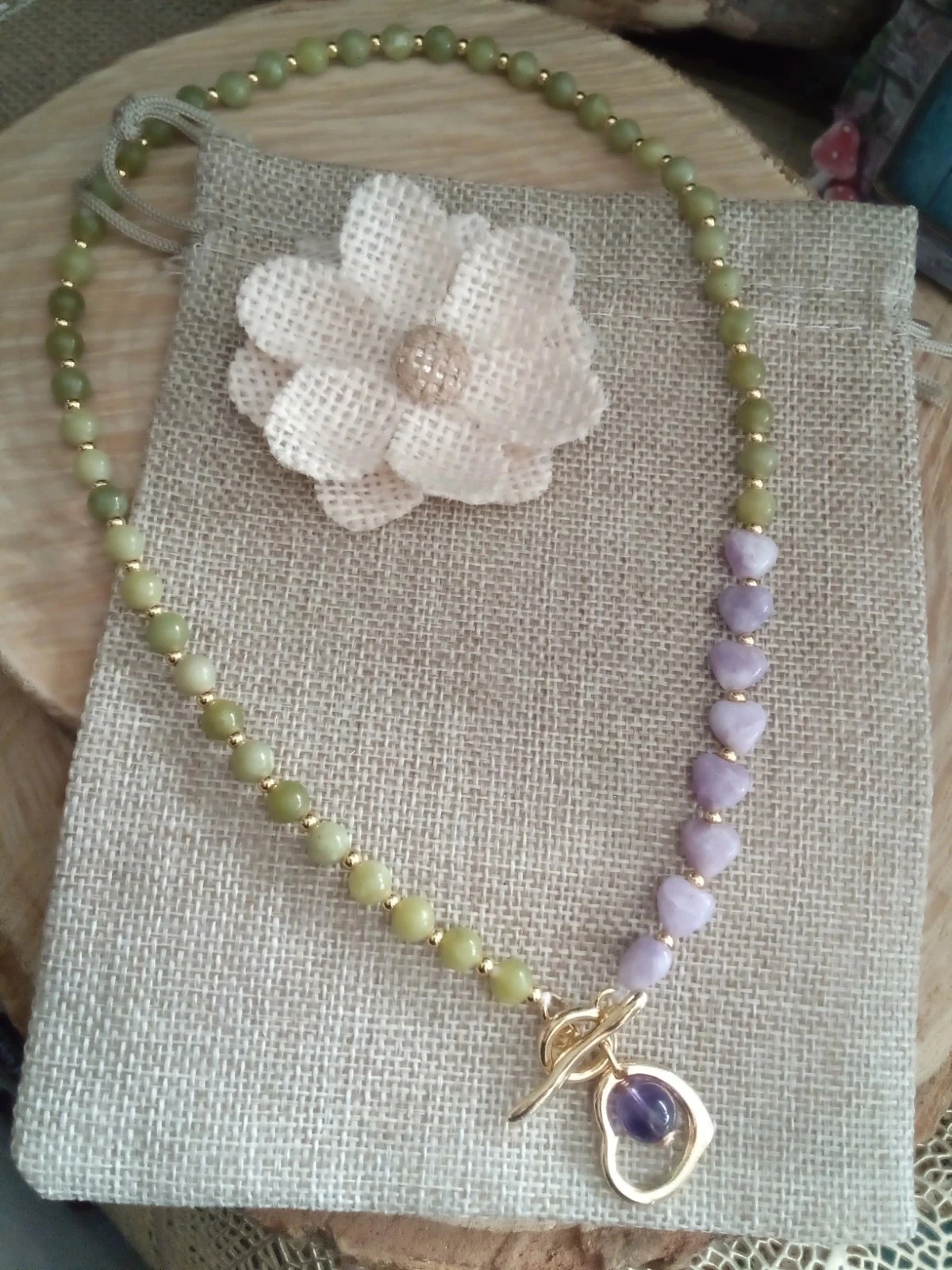 Collier en pierres semi précieuses jade et lépidolite – photo 2